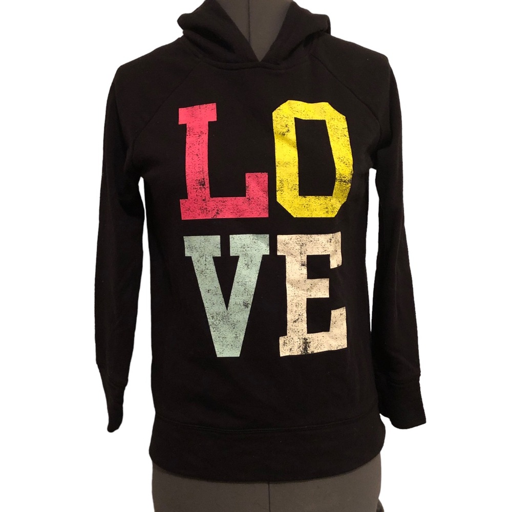 Old Navy Girls Black Hoodie LOVE Graphic L (10-12)
